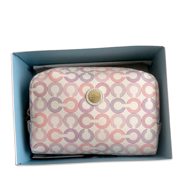 Coach Signature Cosmetic Bag Pouch White Pink Purple Multi-winner HP - Picture 7 of 14